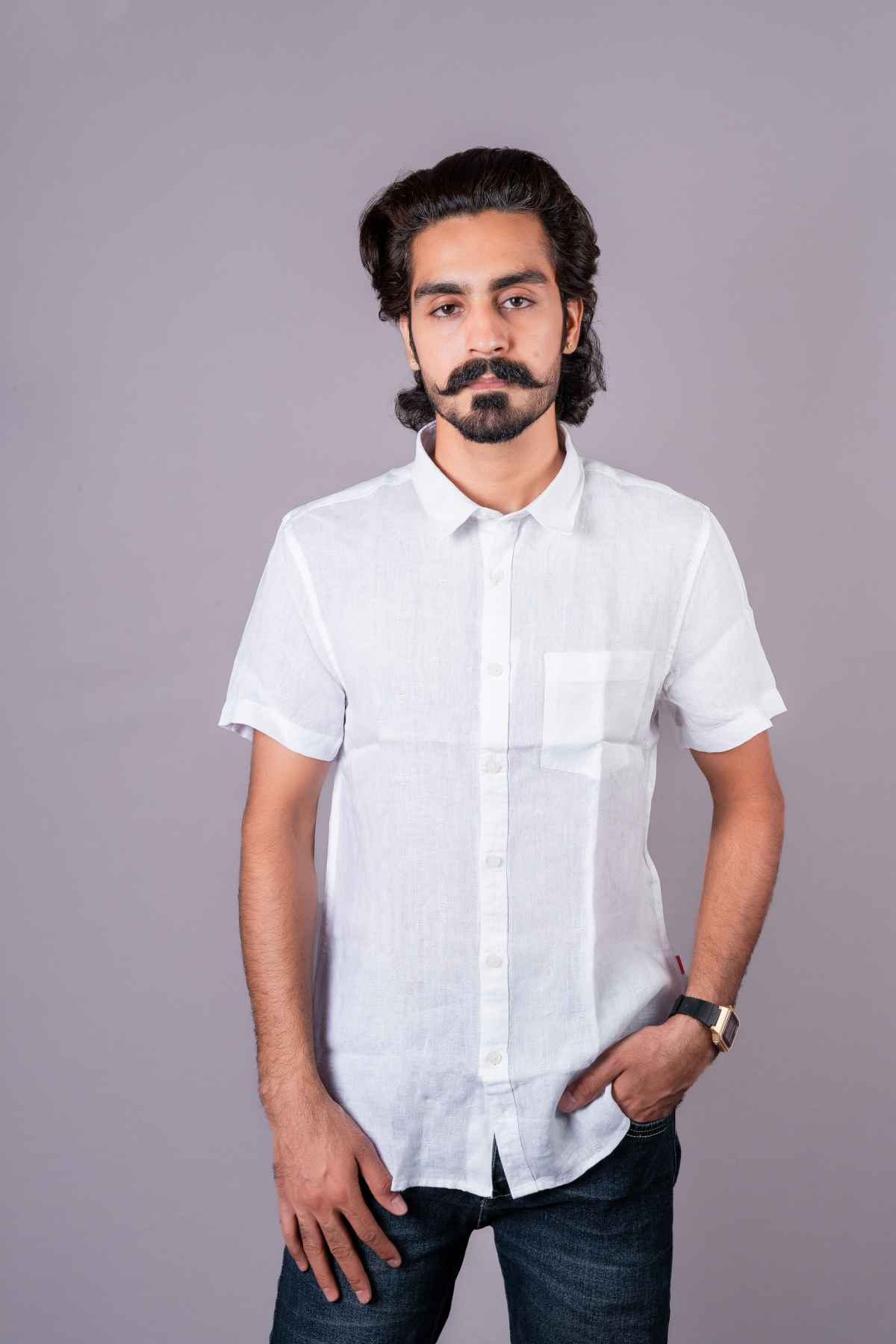 Pure linen shirt half sleeves